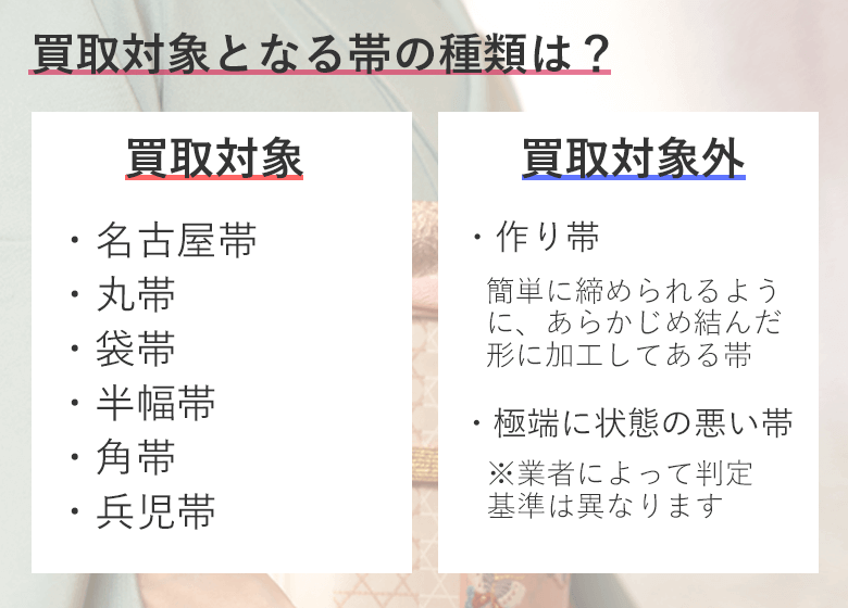 買取対象の帯と買取対象外の帯の早見表